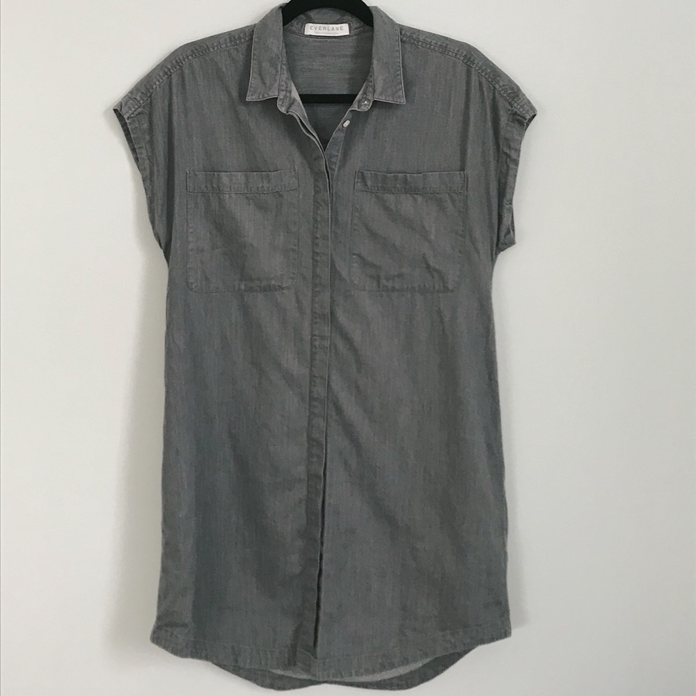 Everlane gray button down denim dress